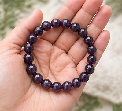 Natural Amethyst Crystal Bracelet | AAA Grade 8mm Gemstone Beads | Healing Bracelet for Calm & Clarity | Gift for Women & Men