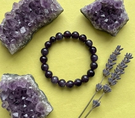 Natural Amethyst Crystal Bracelet | AAA Grade 8mm Gemstone Beads | Healing Bracelet for Calm & Clarity | Gift for Women & Men