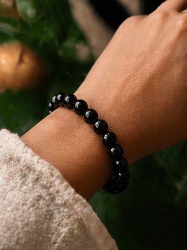 Natural Black Obsidian Crystal Bracelet | AAA Grade 8mm Gemstone Beads | Healing Bracelet for Protection & Grounding | Gift for Women & Men