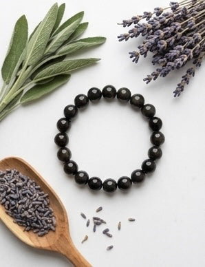 Natural Black Obsidian Crystal Bracelet | AAA Grade 8mm Gemstone Beads | Healing Bracelet for Protection & Grounding | Gift for Women & Men