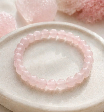 Natural Rose Quartz Crystal Bracelet | AAA Grade 8mm Gemstone Beads | Healing Bracelet for Love & Self-Care | Gift for Women & Men