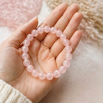 Natural Rose Quartz Crystal Bracelet | AAA Grade 8mm Gemstone Beads | Healing Bracelet for Love & Self-Care | Gift for Women & Men