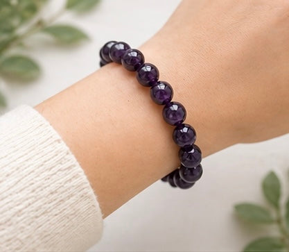 Natural Amethyst Crystal Bracelet | AAA Grade 8mm Gemstone Beads | Healing Bracelet for Calm & Clarity | Gift for Women & Men
