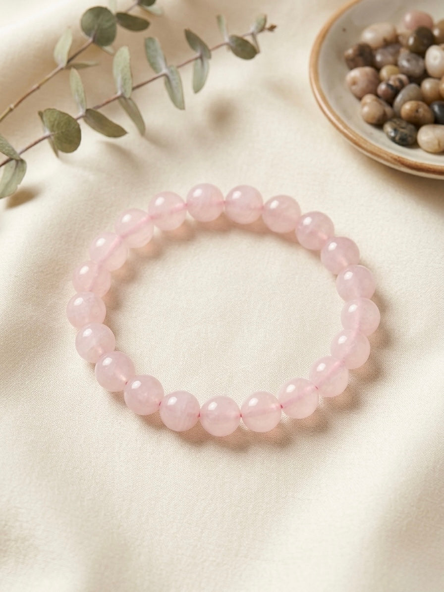 Natural Rose Quartz Crystal Bracelet | AAA Grade 8mm Gemstone Beads | Healing Bracelet for Love & Self-Care | Gift for Women & Men